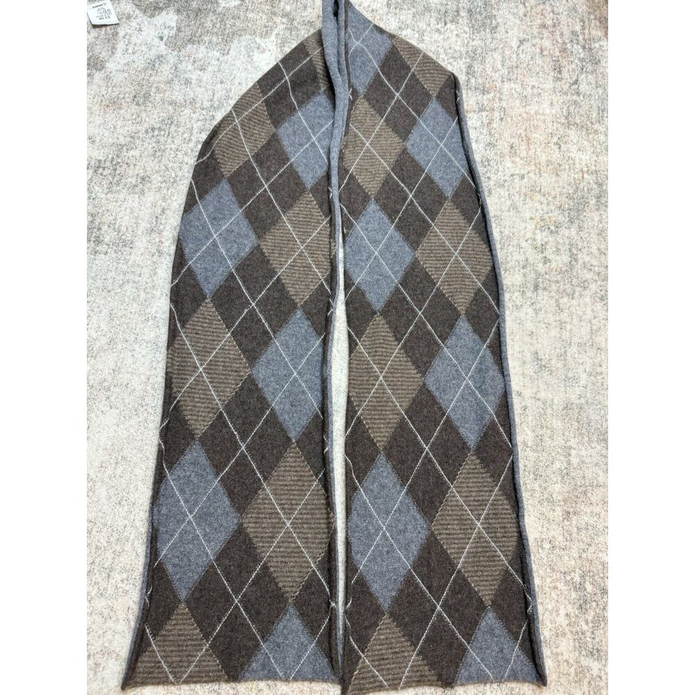 Cashmere Scarf Gray Brown Blue Diamond Argyle Preppy Cozy Classic Academia Cozy - Picture 4 of 8